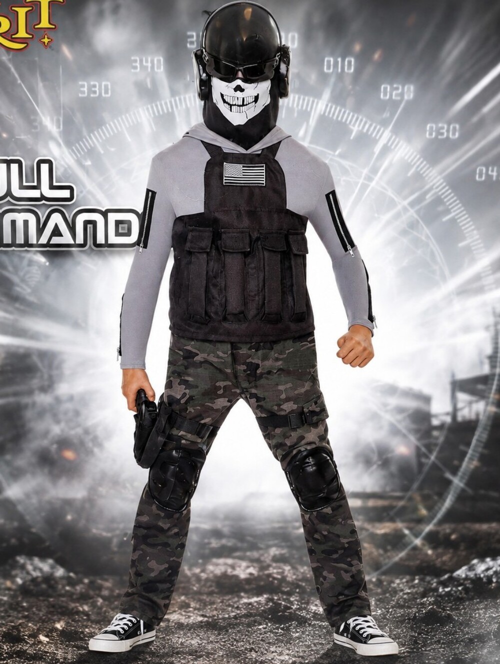 Spirit Halloween Skull Commando Tactical Military Costume - Boys XL 14-16